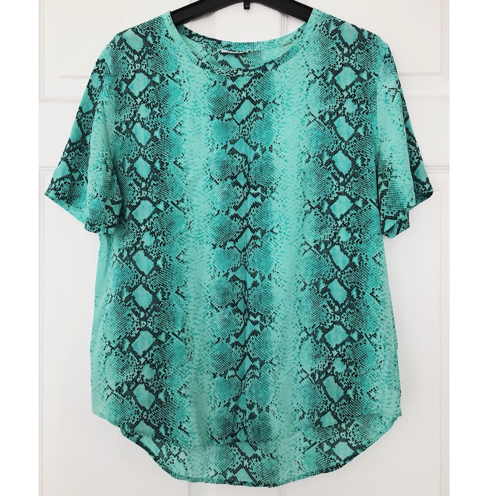 Equipment Femme Silk Snake Print Turquoise Blouse